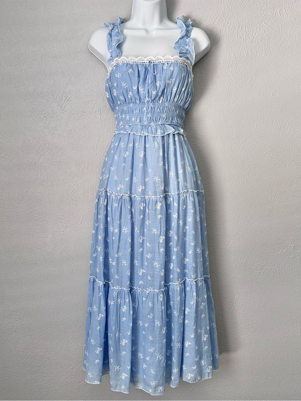 Light Blue Floral Ruffled Tiered Maxi Dress